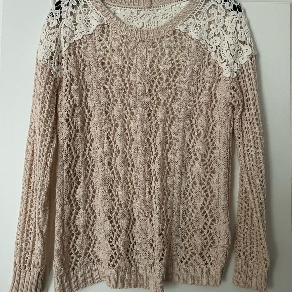 Elegant Lace Knit Sweater - Cream